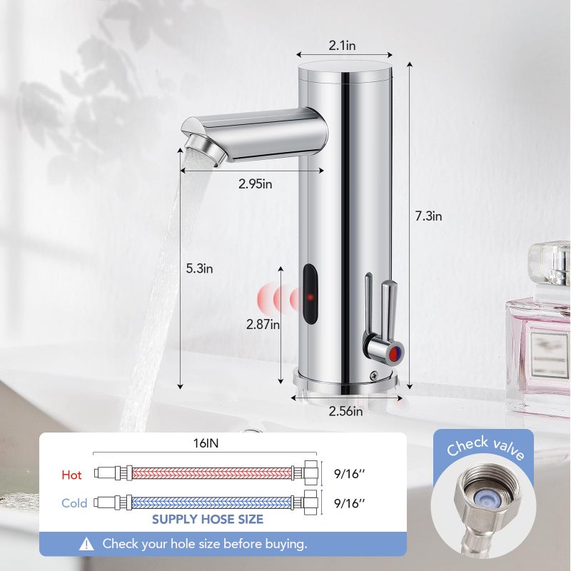 Fyeer Automatic Touchless Bathroom Sink Faucet Sensor Motion Activated Commercial Hands Free Single Tap Temperature Control Adjustable Handle Auto Basin Brass Faucets for Home Vanity Chrome Polished Finish - Image 4
